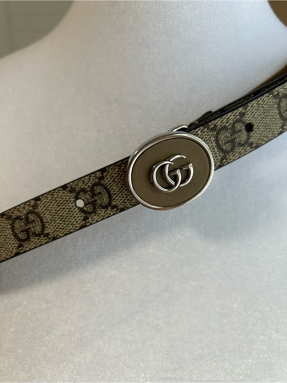 NWOT Gucci Women’s Beige Brown GG Logo Leather Belt. Gucci size 85 Size 6 - Picture 4 of 7